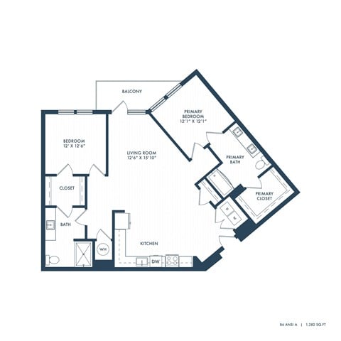 Floor plan for 2 beds, 2 baths, 1282 sqft
